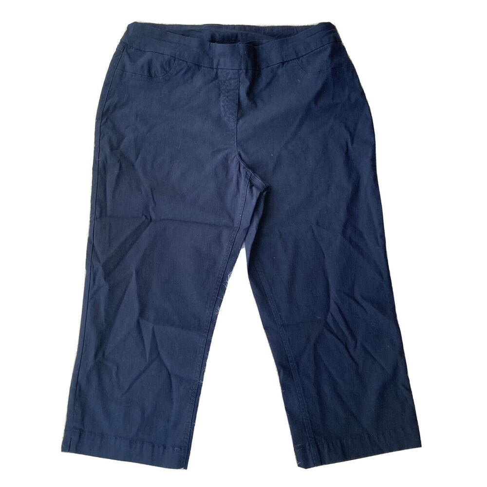 Slim-Sation Sz 14 Plus Size Pants Navy Blue Pull On Capri Stretch Summer Beach